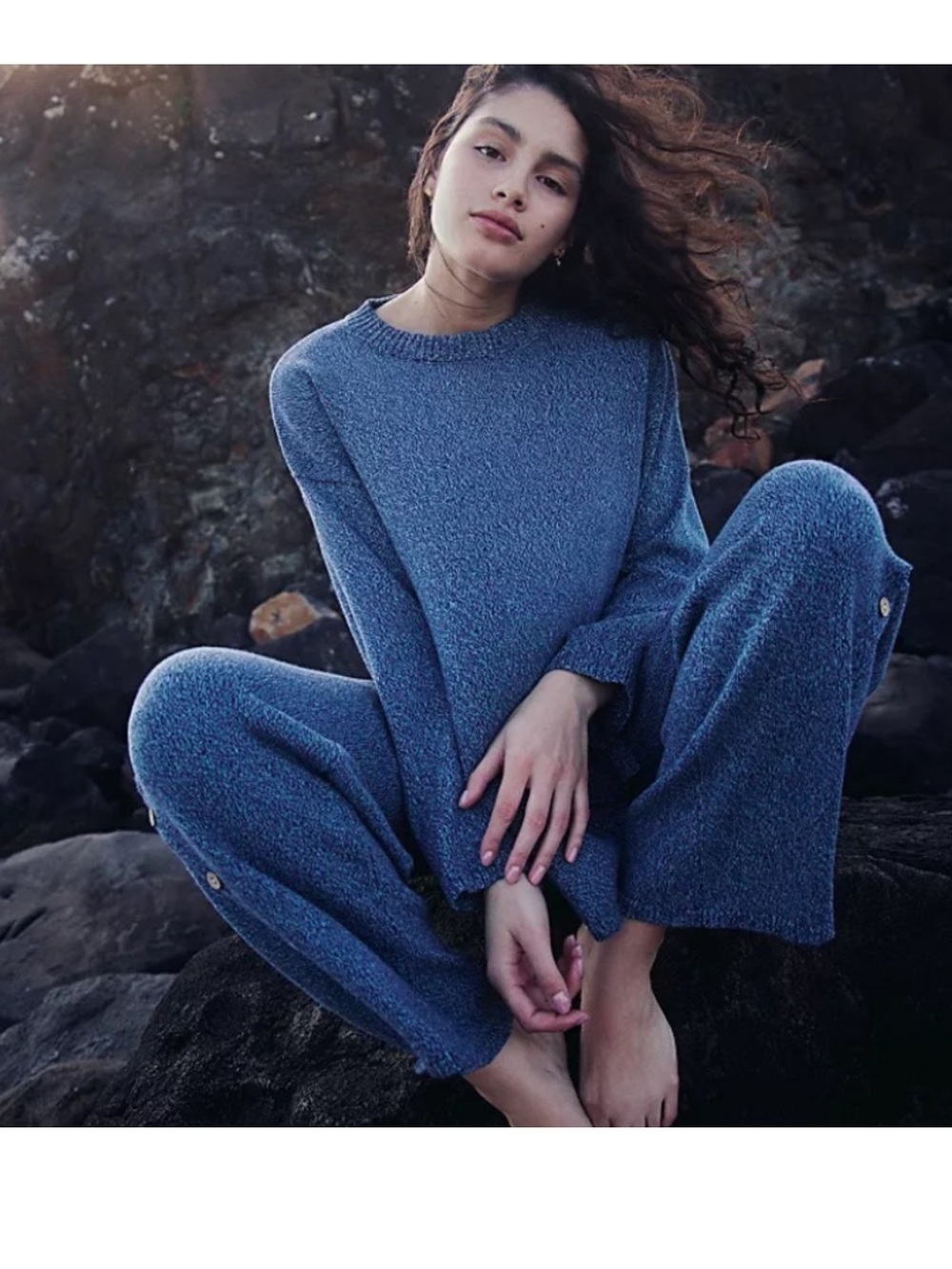 Free People SET: Button Up Sweater Set, 100% Cotton Blue Sea Combo, NEW - Picture 2 of 10